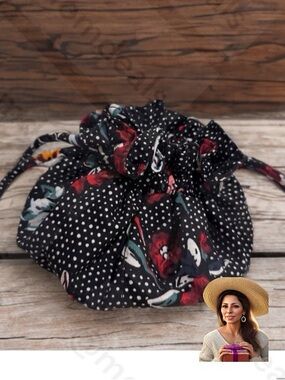 Vera Bradley Black Floral Polka Dot Drawstring Hair Pouch Women's Hair Accessory